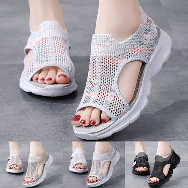 TrendOFT Womens Footbed Sandals Summer Mesh Beach Slip On Sport Hollow Casual Open Toe Soft Bottom Breathable Shoes Womens Flat Sandals Sky Blue 39