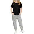 thumbnail image 2 of Qtocio Big Girls 2 Piece Outfits Solid Color Short Sleeve Tee Tops and Long Pants Casual Daily Style Lightweight Soft Summer Matching Set for Kids, 2 of 5