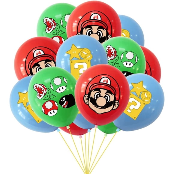 Norinoya 15PCS Balloons for Mario Birthday Party,Kids Party Supplies Balloons,Baby Shower Decorations Red Blue Green Balloons
