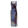 thumbnail image 4 of Robes d'Été pour Femmes Tendance Sans Manches Taille Haute Bohème Côtelée à Cordon Robe Soleil Froncée Aguichant Fente Haute Robe Maxi, 4 of 5