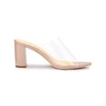 thumbnail image 3 of BLISSFUL STEP Women's Clear Point Toe High Block Heel Mules Slides Sandals Nude 7, 3 of 8