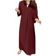 thumbnail image 2 of Gspmoly Robes pour Femmes, Robe Décontractée en Coton et Lin Uni à Col en V pour le Printemps et l'Été avec Poches et Manches Longues, Robes de Mariage pour Femmes Offres du Jour, 2 of 6