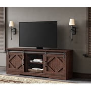 WAMPAT Farmhouse TV Stand - Modern Sliding Barn Door Entertainment Center for TVs Up to 75", Brown Wood TV Media Console with Storage Cabinet for Living Room
