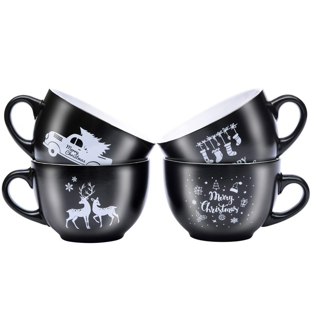 Bruntmor | Large 24 Ounce Ceramic Mugs For Coffee And Cereal Christmas Theme
