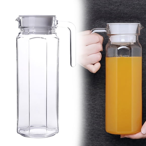 Plastic Pitcher with Lid, Transparent Juice Pitcher Water Jug with Handle, Wine Beverage Container for Coffee, Tea, and Cocktails, Clear (1100ml/30 Oz) 3.34x9.64"