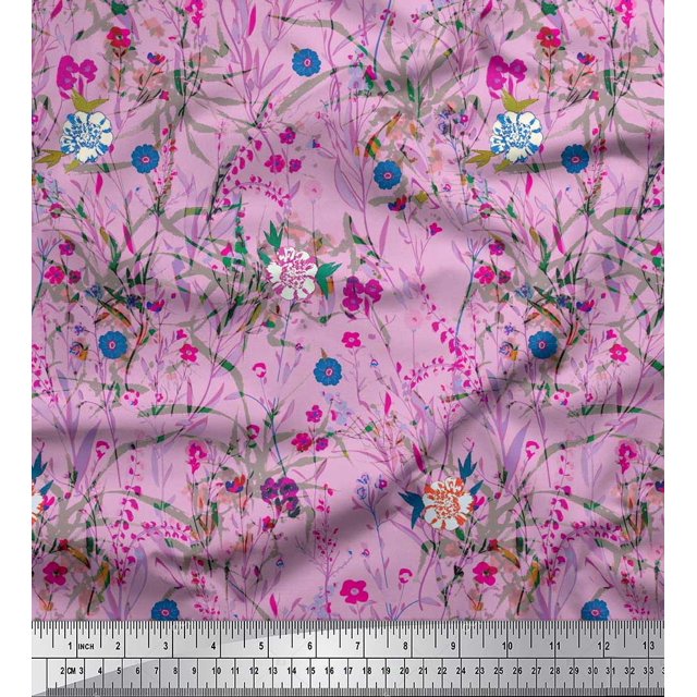 Soimoi Pink Rayon Fabric Leaves & Floral Decor Fabric Printed BTY 42 Inch Wide