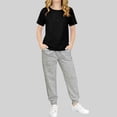 thumbnail image 3 of Qtocio Big Girls 2 Piece Outfits Solid Color Short Sleeve Tee Tops and Long Pants Casual Daily Style Lightweight Soft Summer Matching Set for Kids, 3 of 5