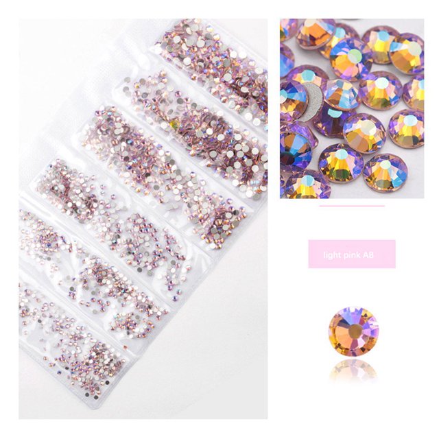 mmirethe Rhinestones Flat-Bottom Multi-faceted Sides DIY Handcraft Excellent Gloss Manicure Crystal Different Styles Mobile Phone Pink AB