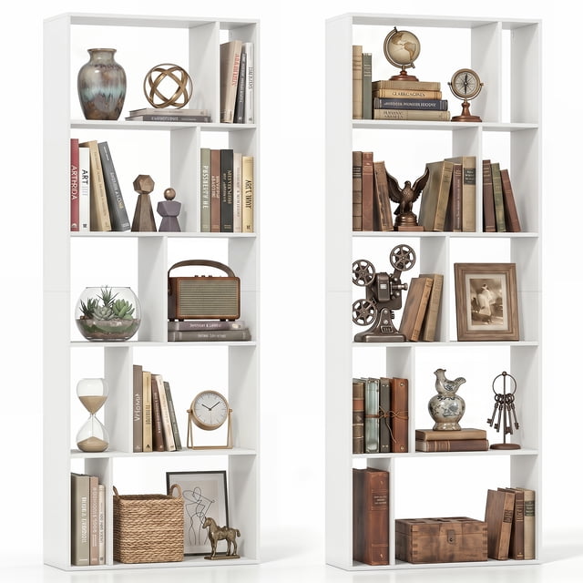 Costway 2 PCS 5-Tier Bookshelf with Open Back, Display Storage Shelf with Anti-Tipping Kits White