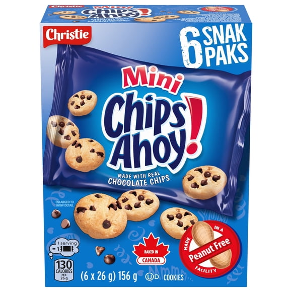 Mini biscuits Chips Ahoy! aux pépites de chocolat en sachets Snak Paks, fabriqués dans une usine exempte d’arachides, collations pour l’école, Préparé au Canada