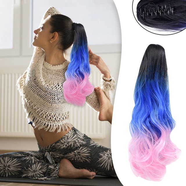Perruque Femme Tricolore Synthétique Longue Ondulée Bouclée Queue de Cheval Extension de Cheveux, Perruque pour Femmes