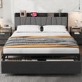 thumbnail image 2 of GloryStar Bed Frame with Storage Headboard, Industrial Full Platform Bed with 2 Large Drawers and Charging Station, Black No Box Spring Needed Bedframe, 2 of 6