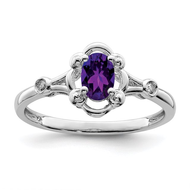 Bague en Argent Sterling 925 Rhodié avec Améthyste et Diamant