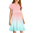thumbnail image 4 of Soldes de Liquidation Aujourd'hui Offres Iumwxz Robe Décontractée Trapèze Robe Tunique pour Adolescentes Robe Col Rond Imprimé Dégradé Manches Courtes Robes pour Adolescentes Robe Élégante pour Fête des Fêtes 4-14a, 4 of 7