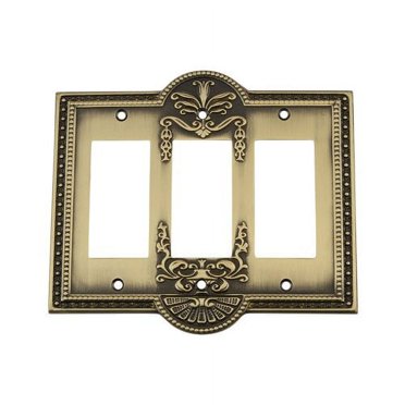 Nostalgic Warehouse 719715 Meadows Switch Plate with Triple Rocker, Antique Brass