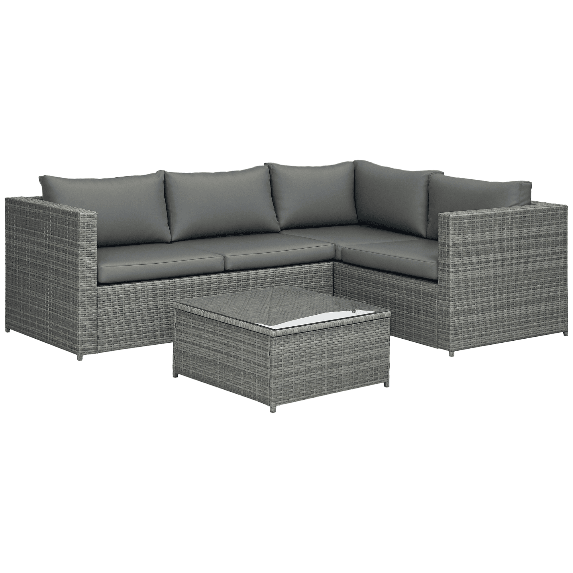 Outsunny 3 Pieces Garden Rattan Furniture Set with Cushions, Grey