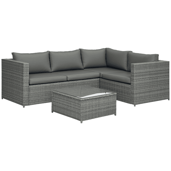Outsunny Ensemble de Mobilier de Jardin 3 Pcs en Rotin avec Coussins, Gris