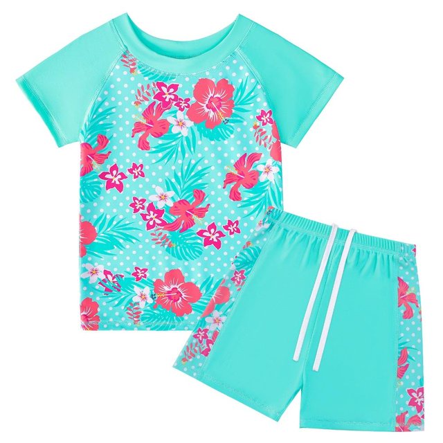 Girls Rash Guard 2-Piece Swimwear Fish Scale Pattern Swimwear Upf 50+ Uv for 4-12Y