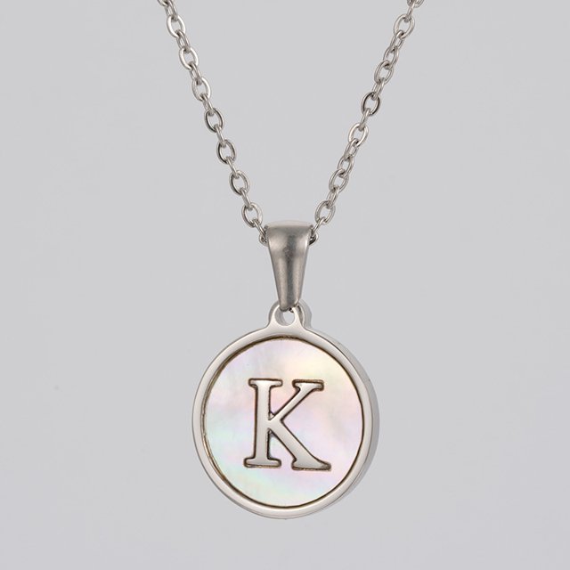 Colliers, Collier Lettre Coquille Mignonne pour Filles, Pendentifs Pièce pour Filles en Acier Inoxydable Colliers Initiale pour Femmes Bijoux Rond