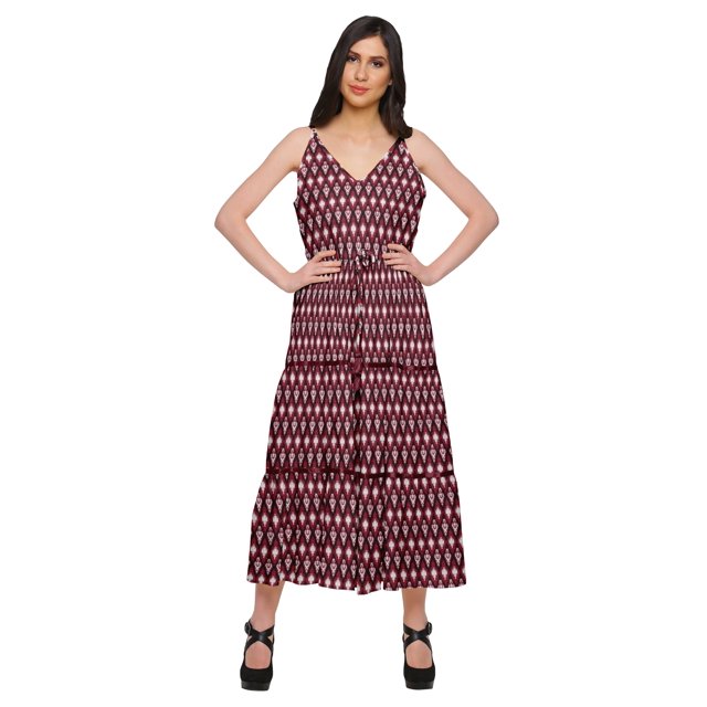 Moomaya Robe Longue Décontractée pour Femmes Sans Manches à Bretelles Spaghetti Ajustables