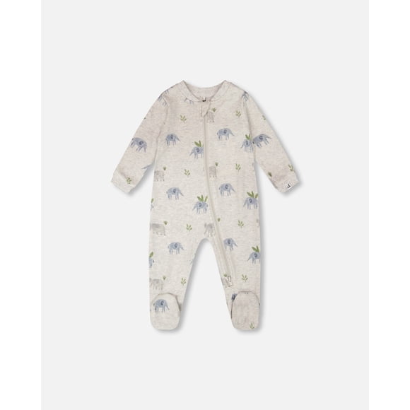 Pyjama une-Pièce pour Bébé en Coton Biologique à Imprimé Éléphant Gris