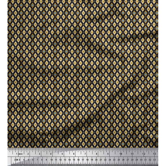 Soimoi Silk Fabric Ogee Small Fabric Prints by Yard 42 Inch Wide