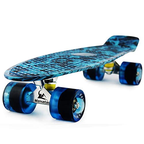 Meketec Skateboard Dog 22 inch Retro Mini Skateboards Kids Board for Boys Girl Youth Beginners Children Toddler Teenagers Adults 5 to 6 Year Old (Blue Flame)