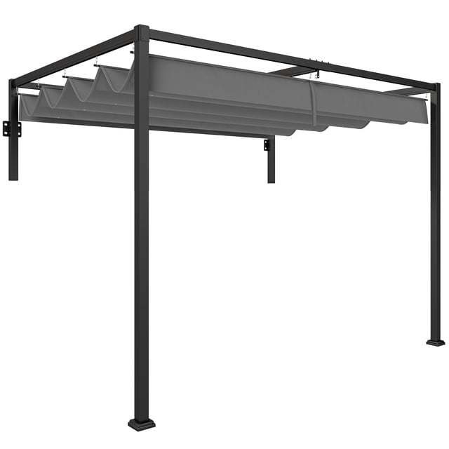 Outsunny Pergola Adossée 10 Pieds x 7 Pieds avec Auvent Rétractable pour Patio, Terrasse