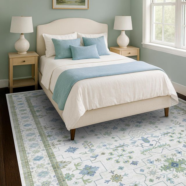 Tapis Hazo Haus Lavable Vert Crème 7x9