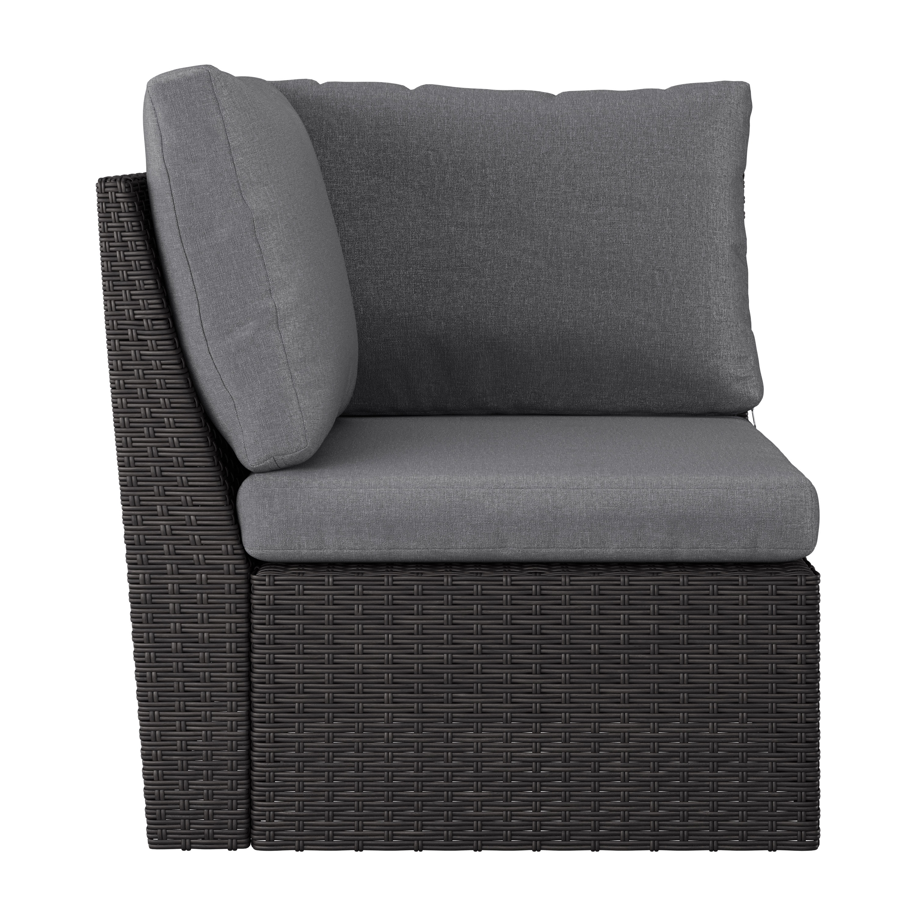 Salon de jardin d'angle CorLiving Brisbane en résine tressée résistante à la rouille, rotin et acier, avec coussins, anthracite/gris clair