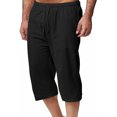 thumbnail image 4 of EOYWHK Mens Linen Capri Pants Summer Loose Fit Lightweight Sleep Shorts Elastic Waist Drawstring with Pockets, 4 of 6