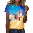 thumbnail image 1 of SMihono Hauts pour Femmes Été Chic Décontracté Mode Féminine Imprimé Col Rond Ample Manches Courtes T-shirt Chandail Hauts Blouse T-shirt Oversize pour Femmes 2023, 1 of 6