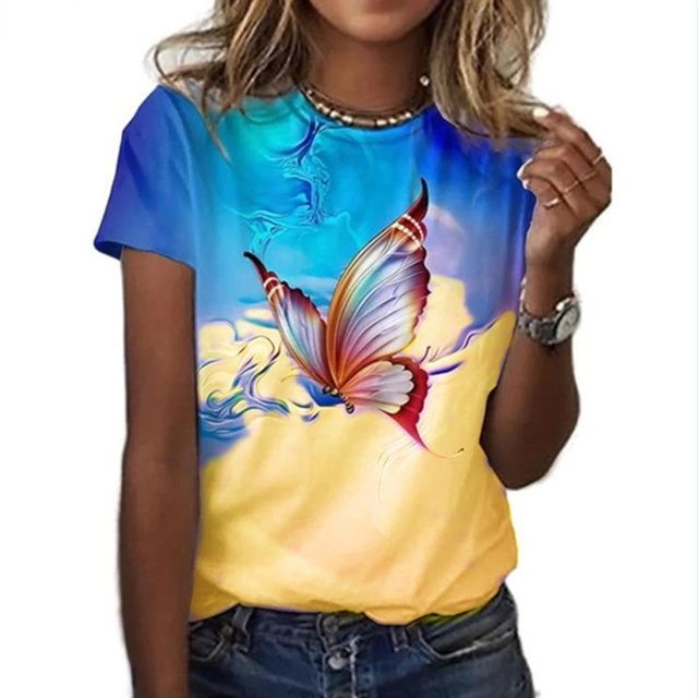 SMihono Hauts pour Femmes Été Chic Décontracté Mode Féminine Imprimé Col Rond Ample Manches Courtes T-shirt Chandail Hauts Blouse T-shirt Oversize pour Femmes 2023