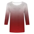 thumbnail image 4 of Pompotops Mode Femme Col Rond Dégradé Imprimé Manches Trois-Quarts Chemisier Chemise en Solde, 4 of 5