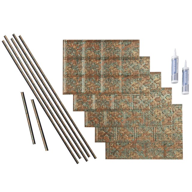 Fasade Traditional Style 10 Decorative Vinyl Backsplash Kit Copper Fantasy 15 sq ft