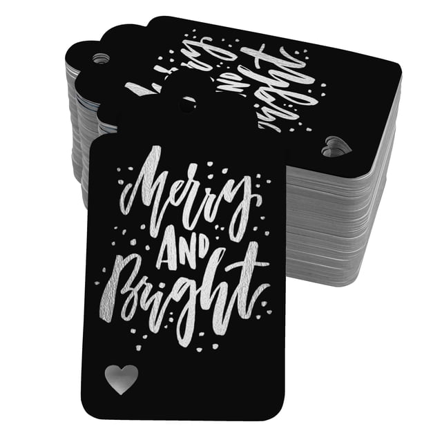 Inkdotpot Silver Foil Paper Hang Tags Merry And Bright Christmas Favor Tags 100 Pieces