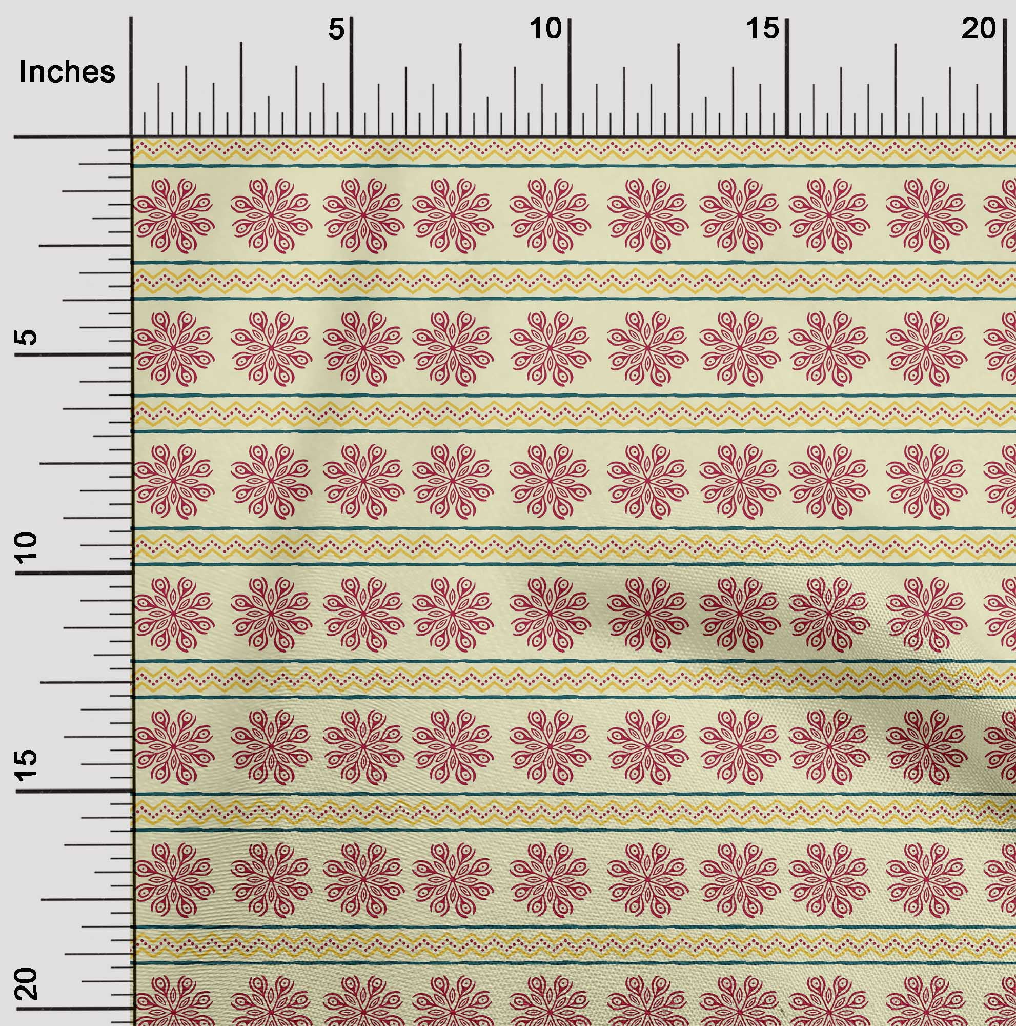 oneOone Cotton Cambric Fabric Floral & Chevron Block Print Fabric By Yard 56 Inch Wide