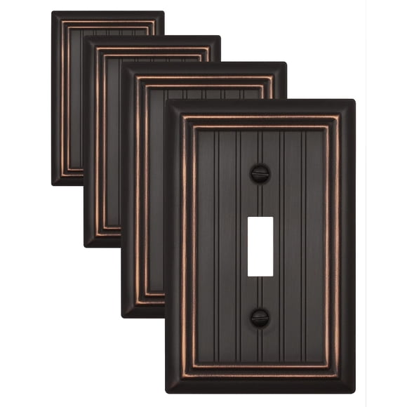 ZILLSEA 4-Pack Aged Bronze Light Switch Covers, Classic Beadboard Single Toggle Wall Plates, Metal Switch Plate Covers, 3.15''*4.88'', Midsize