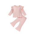 thumbnail image 1 of Gupgi 2Pcs Baby Girl Fall Outfits Ruffle Infant Long Sleeve Sport Print Tops + Flare Pants Set Toddler Clothes, 1 of 9