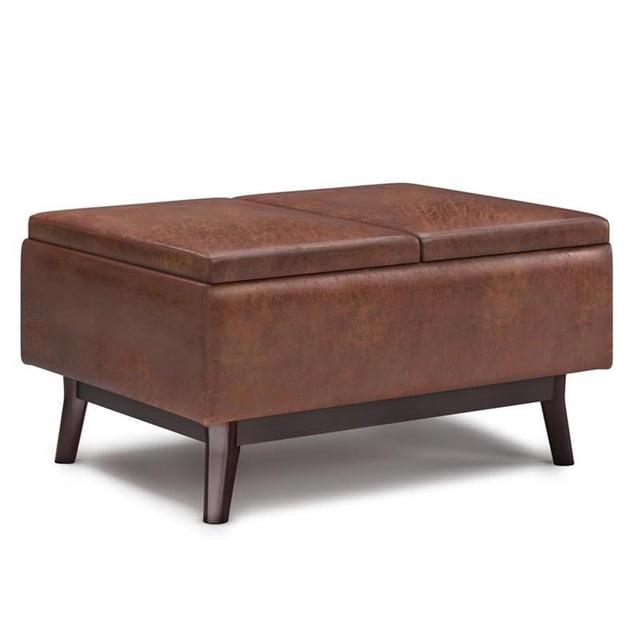 Owen Pouf de Rangement de Table de 34 Po L en Similicuir Brun Selle Vieilli