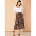 thumbnail image 3 of Unique Bargains Women's Floral Print Elastic Waist Ruffle Maxi Tiered Skirt, 3 of 6