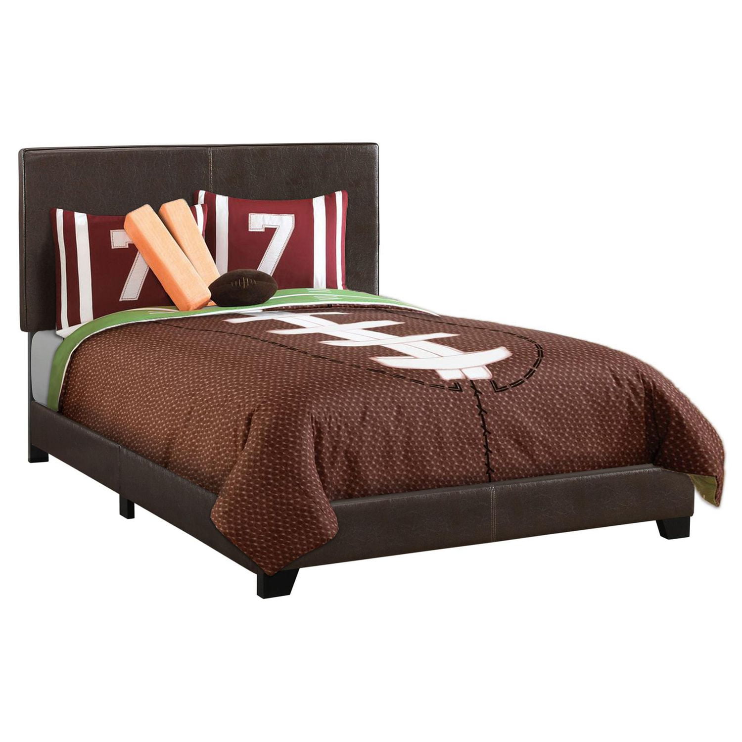 Monarch Specialties Lit, Taille Réelle, Plate-forme, Chambre À Coucher, Cadre, Rembourré, Pu D'aspect Cuir, Pattes En Bois, Brun, Transitionnel