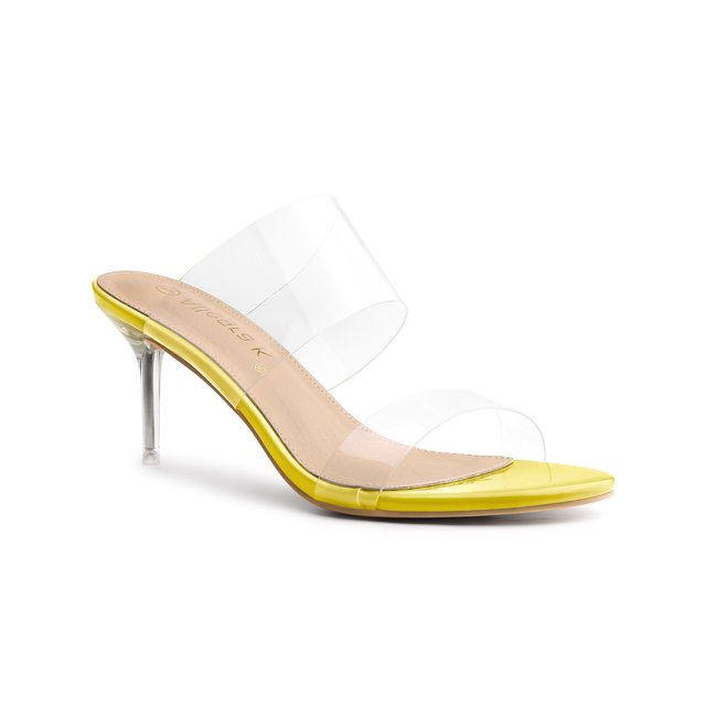 BLISSFUL STEP Sandales à Talons Aiguilles Transparentes pour Femmes à Bout Ouvert à Enfiler Jaune 8