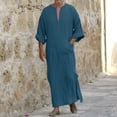 thumbnail image 2 of Thobe pour Hommes Caftan Décontracté Robe à Manches Longues pour Hommes Col en V Robe Musulmane Chemise Abaya Bleu Marine, 2 of 5