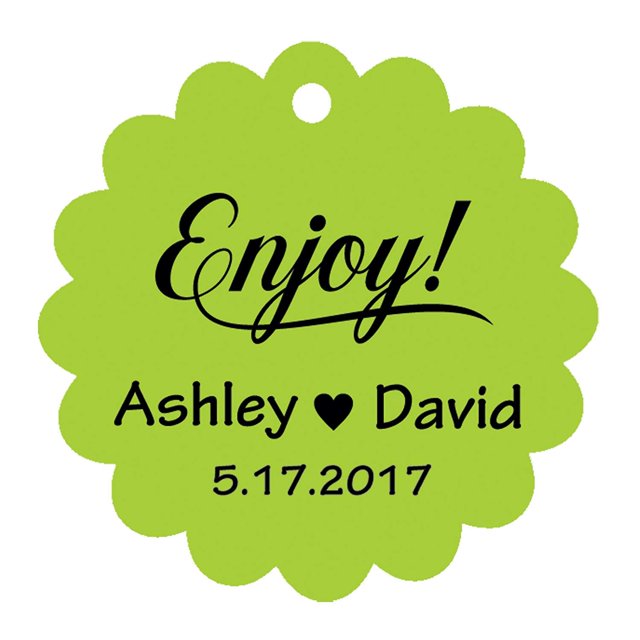 100 PCS Enjoy! Customized Scallop Edges Hang Tags Personalized Wedding Favor Gift Paper Tags