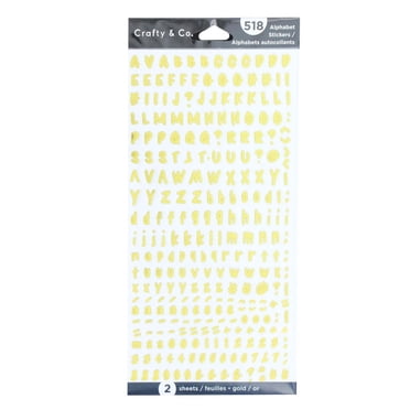 CRAFTY & CO. Alphabet Stickers Gold Decorative 518 pcs, 2 Sheets