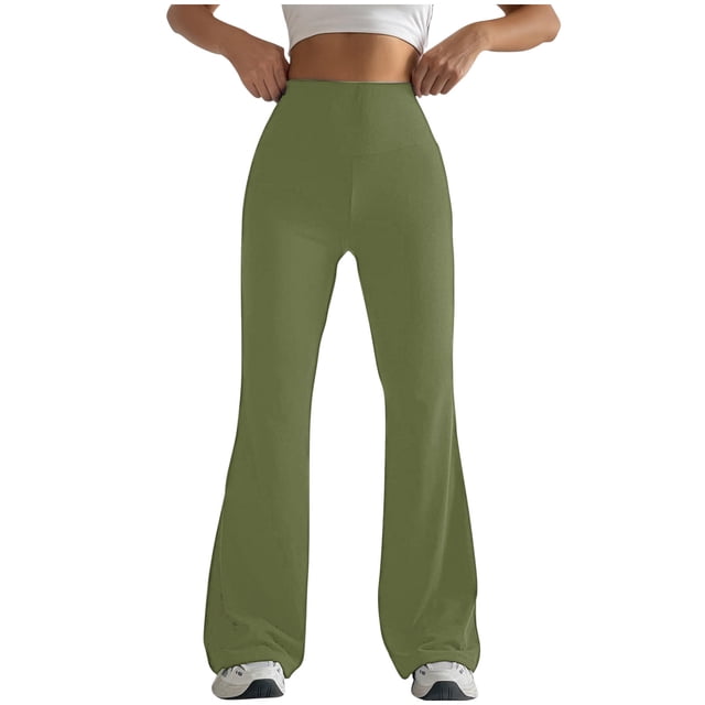 LOVZFMLL Women's Pants, Solid Color Tight Fitting Hip Shaping Flared Yoga Pants Army Green, L