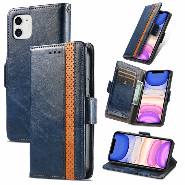 Case for iPhone 11 Cover Leather Wallet Folio Case Book Design Flip Magnetic Closure - Blue