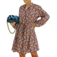 thumbnail image 1 of Women's Long Sleeve Short Dress Button Down Floral Print Fall Dresses, 1 of 7