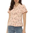 thumbnail image 1 of Unique Bargains Chemise à Manches Courtes à Col Cranté Boutonnée à Fleurs pour Femmes Rose S, 1 of 5